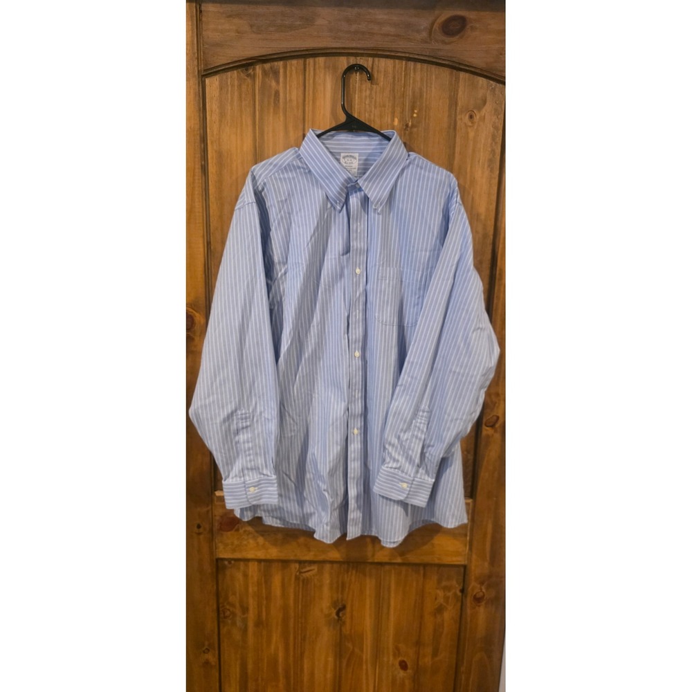 Brooks Brothers Button Down Mens‎ 18-35 Blue Excellent Regent Non-Iron Striped